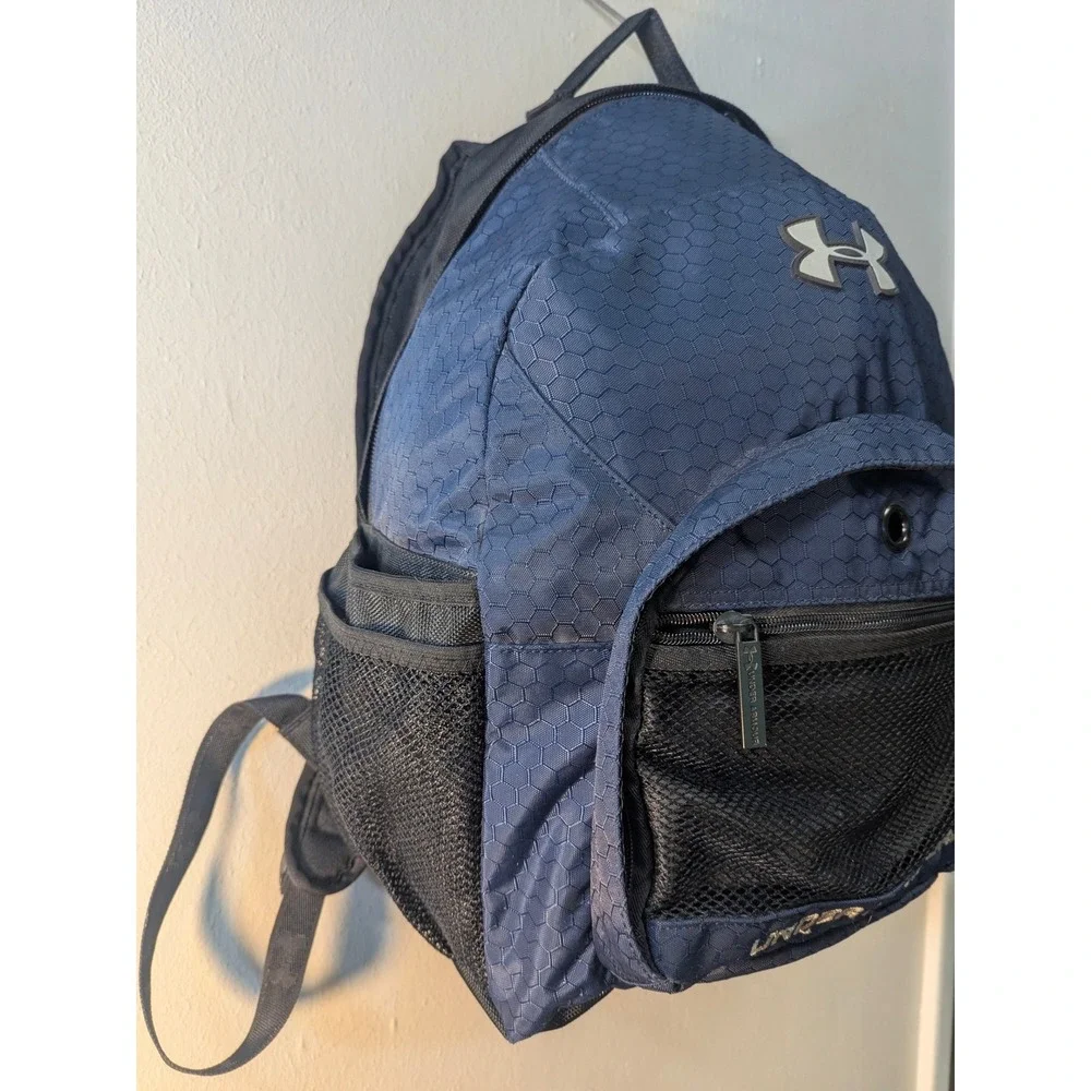 Y2K Under Armour Backpack Navy Blue Black Mesh Pocket School Gym Compact